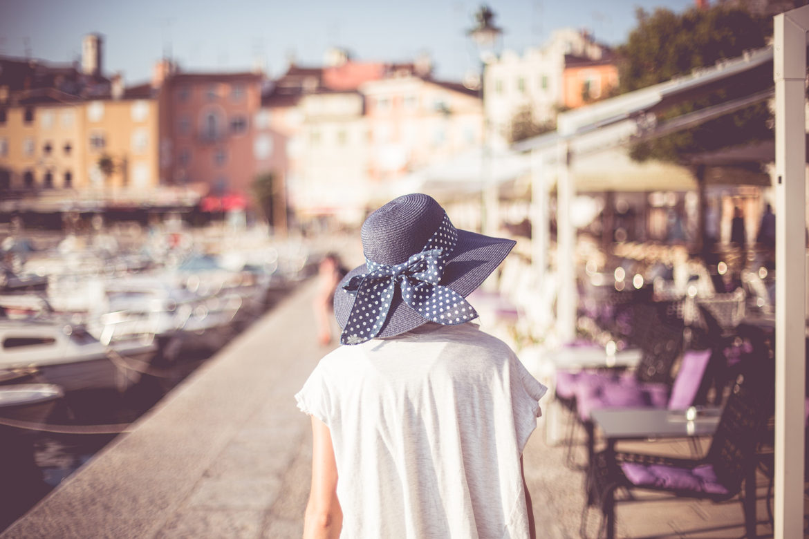 Young Girl Walking  in Croatian City Rovinj